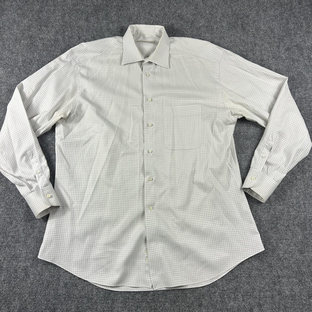 Ermenegildo Zegna Dress Shirt Mens 16 41 Gray Gingham Long Sleeve Button Cotton